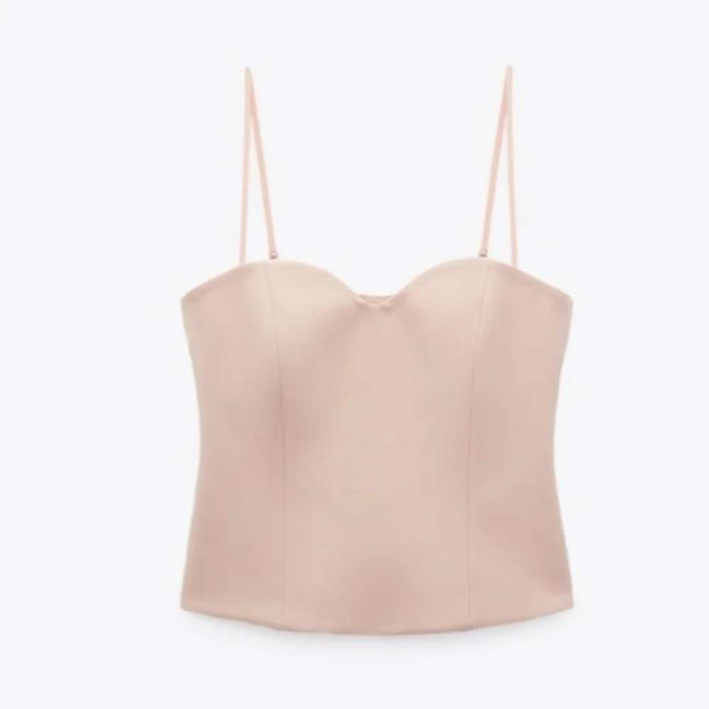 Zara 2 Pc Set Wide Leg Pants & Bustier Corset Top Beige Pink Size S
